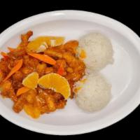 C-18. Orange Chicken · Served with steamed rice.