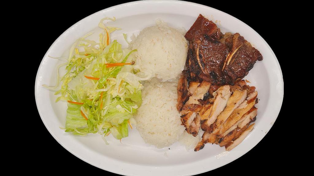 T-16. Chicken & Short Rib · Served with steamed rice.