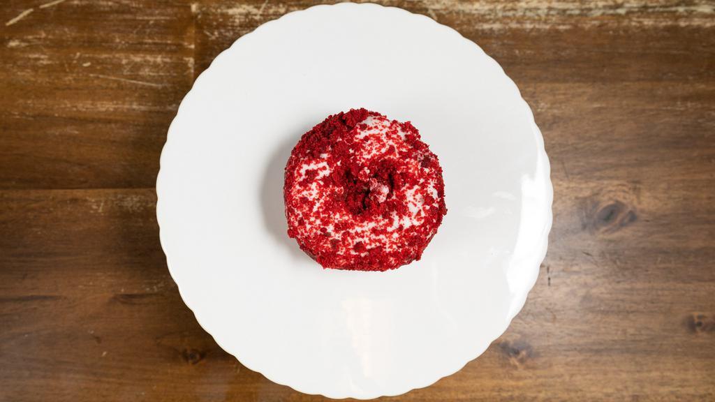Red Velvet · Red Velvet Cake Donut with Cream Cheese Glaze and Red Velvet Crumble.