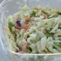 Wasabi Coleslaw · Cabbage, red cabbage, carrots, and edamame (whole soy beans).