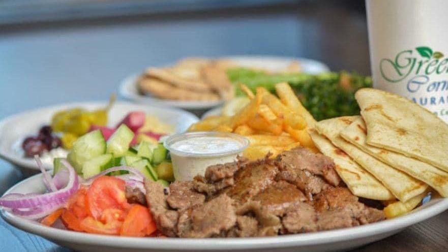 Tri- Meat Plate · Three types of meat. chicken, lamb, beef , Rice, mix Salad, Tzatziki, Hummus Mix spicy garlic sauce.