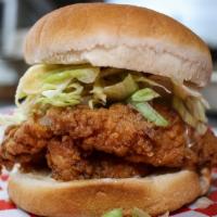 The Sammich · Our world famous catfish with lettuce mayo and special sauce on a toasted bun. comes with fr...