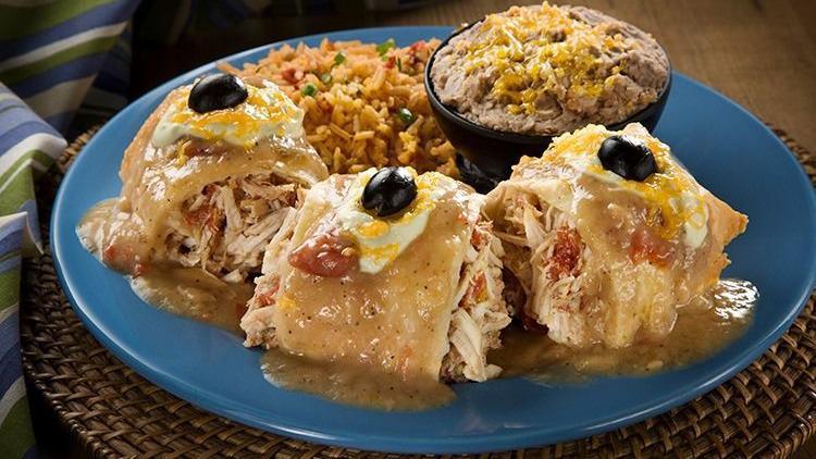 #7 Chili Relleno Dinner · A roasted green chili stuffed with Monterey jack cheese, wrapped in an omelet and covered with our norteno sauce. Served with rice, beans and choice of corn or flour tortillas.