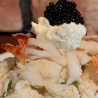 Crab & Caviar Pincho · crab meat, russian sturgeon caviar, crème fraiche, garlic aioli, tarragon & parsley
