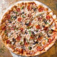 Supreme · Pepperoni, Sausage, Red Onions, Green Peppers & Mushrooms.