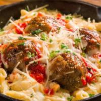 Meatball Mac & Cheese · Italian meatballs, a blend of Jack, Cheddar, Romano, Parmesan and Mozzarella cheese, cream s...