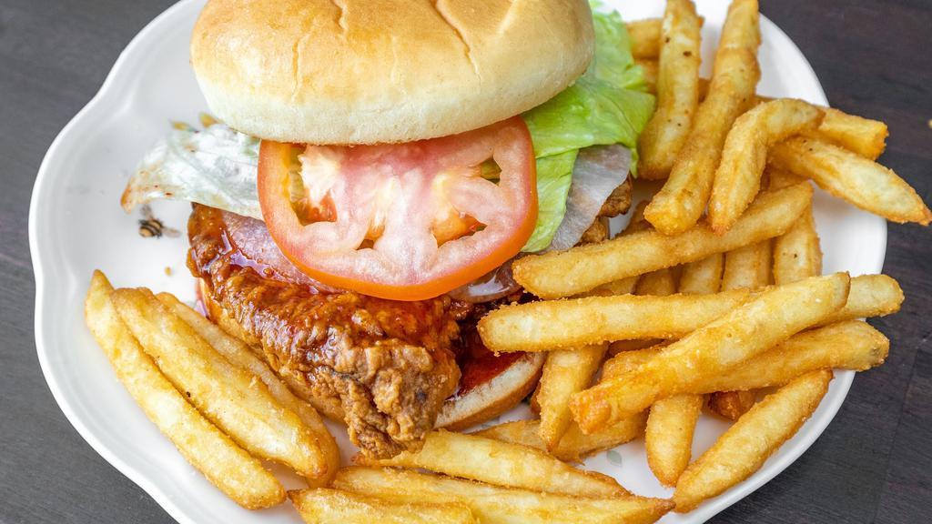 Chicken Burger Combo · Chicken Burger Combo (comes with lettuce, tomatoes, choice of sauce, sliced Korean radish, fries and 12oz soda).