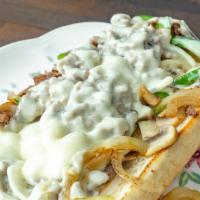 Philly Cheese Steak · Philly Cheese Steak, grilled with onions, bell peppers, mushrooms and topped with provolone ...