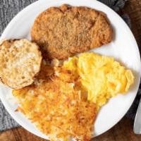 Eggs & Chicken Fried Steak · Two eggs prepared any style with potatoes and your choice of toast, buttermilk biscuit or En...