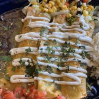 Enchiladas · Choice of three cheese and onion, braised beef, chicken, veggies or pork. Served with cilant...