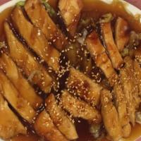 Teriyaki Chicken · Charbroiled chicken breast topped with our special teriyaki glaze and sprinkled with sesame ...