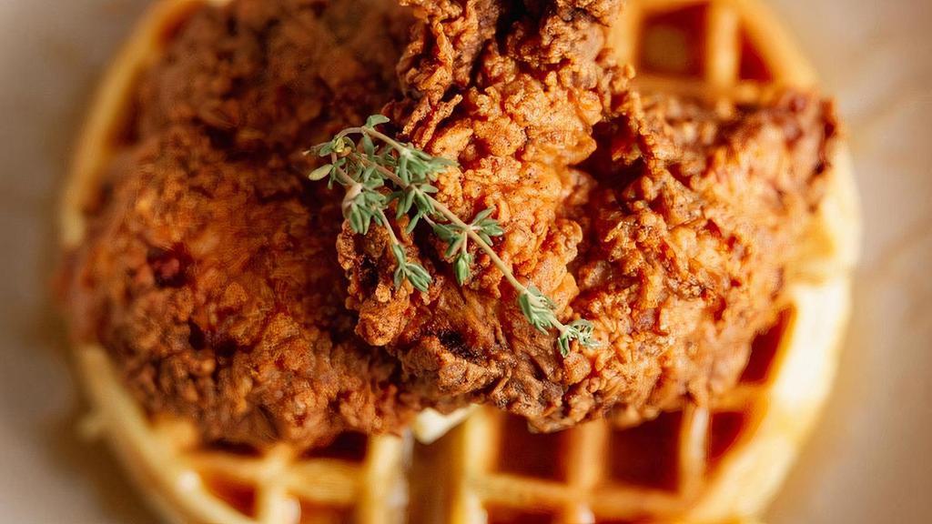 Chicken And Waffles · Belgian waffle with Fried chicken. (Boneless, skinless thighs)