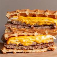 Mvp · Baconsausage, egg and American cheese waffle sandwich