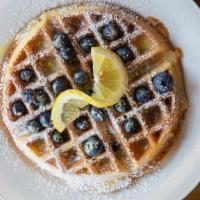 Lemon Blueberry Waffle · Blueberry waffle topped with fresh blueberries and lemon glaze