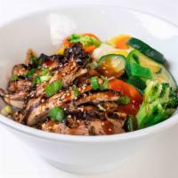 Teriyaki  Bowl · Steamed rice, vegetables, sesame seeds and scallion, 
FOR PROTEIN CHOICE PLEASE ADD BELOW.