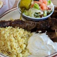Greek Combo · A combination of gyros meat and your choice of souvlaki with tzatziki sauce. Served with Gre...