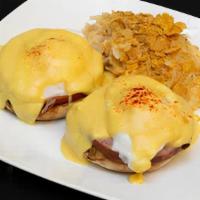 Eggs Benedict · Canadian bacon, poached eggs on English muffin with hollandaise.