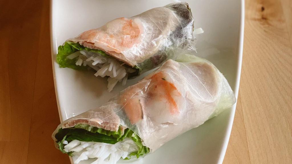 Salad Rolls · Pork & shrimp, noodles, lettuce, basil, beansprouts wrapped in rice paper, peanut dipping sauce