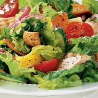 Tossed Chicken Salad  · Fresh mixed greens, carrots, onions, croutons, tomatoes, and hard-boiled eggs topped with ou...