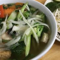 Vegetarian Pho · Richly seasoned 100% vegetable stock ladled over rice noodles and tofu, vegetables and mushr...