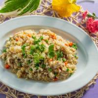 C-55.) Pork Or Chicken Fried Rice / Com Chien Xa Xiu / Ga · Fried rice with peas, carrots, onion, eggs with chicken or pork.