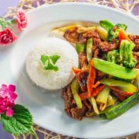 C-128.) Ga ( Bo) Kung Pao / Kung Pao Vegan Beef Or Chicken · Vegan beef or chicken stir-fried with broccoli, carrot, sugar pears, celery, and roasted pea...