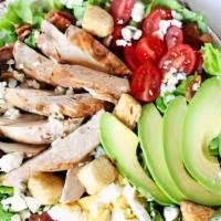 Cobb Salad · Greens, Chicken, Bacon bits, Egg, Avocado & Blue Cheese Crumble