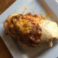 Breakfast Burrito · Chipotle flour tortilla, 2 scramble eggs, grilled corn, bacon, avocado, breakfast potatoes a...