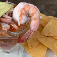 Coctel De Mariscos · Del Pacifico wild shrimp and tender Spanish octopus,  in a spicy cocktail sauce, served with...