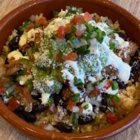 Fun Bowl · Mexican rice with your choice of refried of black beans, pico de Gallo, guacamole, crema and...