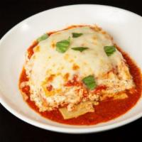 Lasagna · Ricotta, Mozzarella, Parm Reggiano, Marinara, Lasagna Noodles. Choice of Sauce: Marinara, Th...