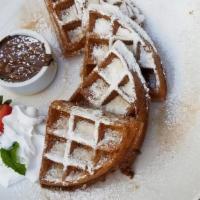 Churro Waffle · Serve with nutella dipping sauce.