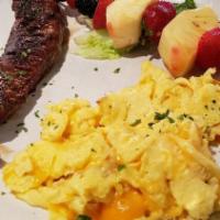Skirt Steak & Eggs · Three eggs, hash browns or fresh fruit, toast or pancakes.

Consuming raw or undercooked mea...