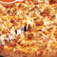 Buffalo Chicken Pizza · Our house made buffalo sauce, fresh grilled chicken, ranch dressing and onions.