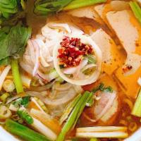 Spicy Noodle Soup  (Bún Bò Huế) · Spicy hue style beef and pork vermicelli soup.