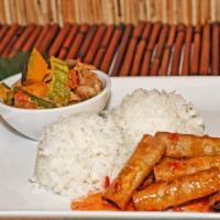 2 Item Combination Plate · 2 scoops of rice with choice of 2 items. *SOME ITEMS ARE AVAILABLE ON SPECIFIC DAYS ONLY!*