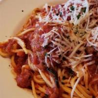 Spaghetti And Meatballs · Tender beef and pork meatballs with either marinara sauce or bolognese meat sauce