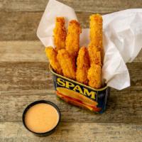 Spam Fries · Fried spam sticks, with spicy mayo sauce.