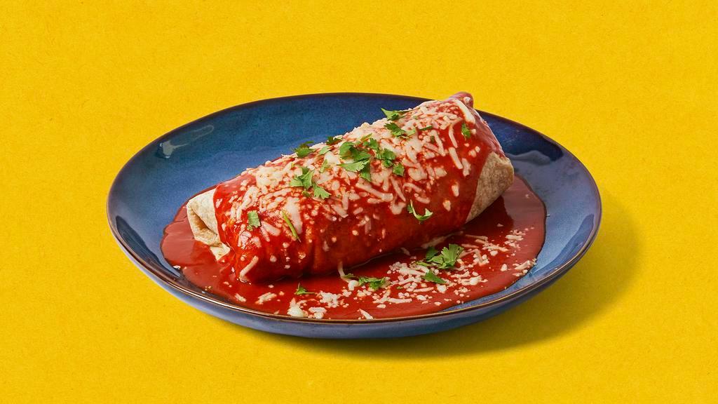 La Roja · Burrito with your choice of meat, rice, beans, lettuce, and pico de gallo, topped with salsa roja and melted cheese