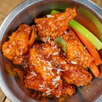 Wings · Draper valley chicken wings with your choice of sauce: BBQ, buffalo Sriracha, Carolina Gold ...