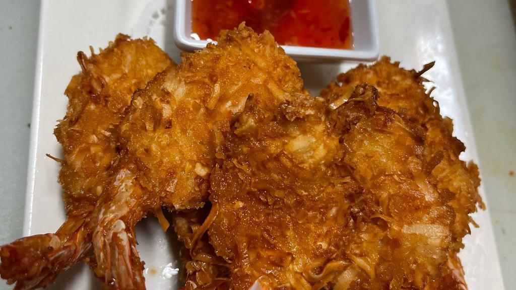 Coconut Prawn · Deep-fried breaded prawn and coconut flakes, with sweet and sour sauce.