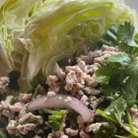Laab Salad · Ground chicken/ground pork or choice of tofu/beef with onion, cilantro, fresh mint, and grou...