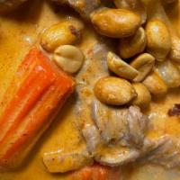Massaman Curry · Potato, carrot, onion, and peanuts in massaman curry.