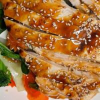 Chicken Teriyaki · Grilled chicken breast with steamed broccoli, spinach, carrot, cabbage glazed with teriyaki ...