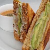 Avocado Grilled Cheese · Mozzarella, Local Bread, Tomato Basil Soup