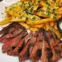 5 Oz Steak Frites · Grilled Prime Grade Painted Hills Top Sirloin, Parmesan Garlic Fries, And Cilantro Chimichur...
