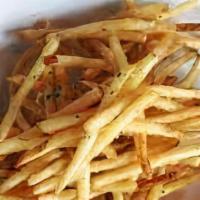 Nashville Hot Fries · Straight cut fries dusted in Nashville seasoning. Served with buttermilk ranch on the side.