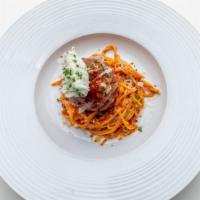 Spaghetti & Meatball · House sauce, basil and ricotta.