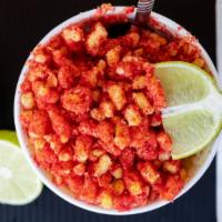 Hot Cheeto Esquites · Corn with mayo, cotija cheese, chili powder & hot cheeto dust served in a cup
