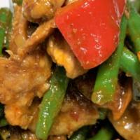 Pad Phrik Khing* · Famous Thai dish Pan Fried choice of protein with red curry paste, string bean and kaffir li...